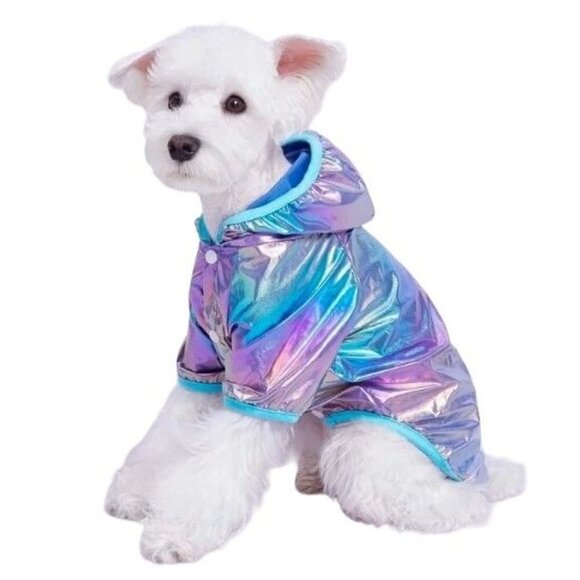 Pet Coat XS S Hooded Laser Holographic Neon Blue Cat Dog Choose Size - Picture 1 of 5